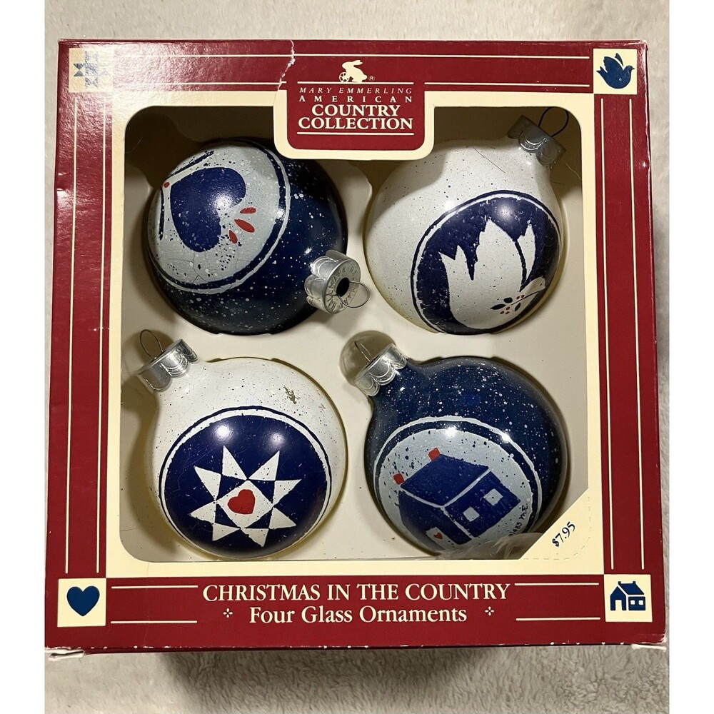 Vintage Hallmark (4) Glass Christmas Ornaments - Christmas In The Country 1985